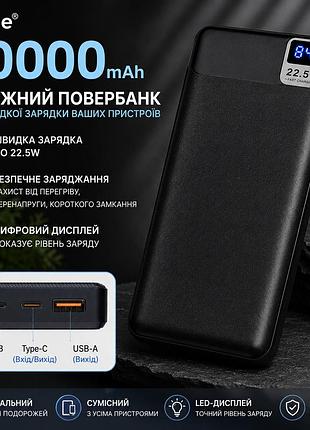Павербанк 20000 мач 22.5w с led дисплеем power bank, внешний аккумулятор usb type-c micro usb