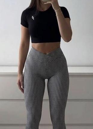 V-подібний пояс ⚡ today легінси в клітинку 🏁 лосіни висока посадка 🖤 лосини для фітнесу🖤розмір м/л