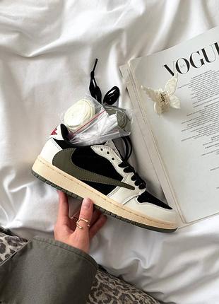 Кросівки кеди жіночі nike air jordan 1 low x travis scott olive