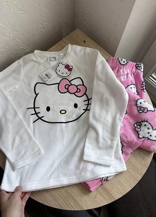 Тепла піжама флісова для дівчинки hello kitty 134-140 146-152 розмір 9-10 років 11-12 років тепла піжама на дівчинку флисова теплая пижама для девочки
