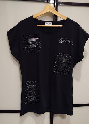 Брендова чорна футболка balmain,р.l,48