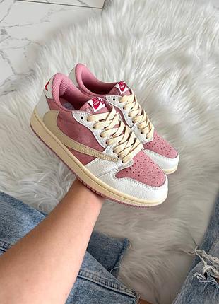Кроссовки jordan 1 low og spavis scott pink white beige арт 2043