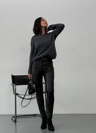 Кожаные брюки скинни на флисе мод. 1185