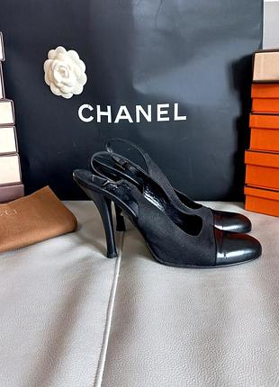 Gucci! оригинал! черные классические туфли-слингбеки на каблуке