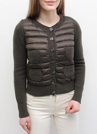 Жіночий комбінований пуховий кардиган з вовни кольору хакі moncler, розмір s, оригінал