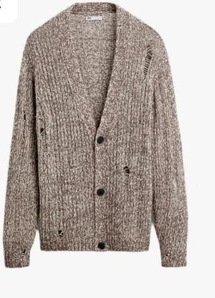 Хлопковый кардиган zara оригинал рваный эффект / кофта оверсайз унисекс s-m 46-48