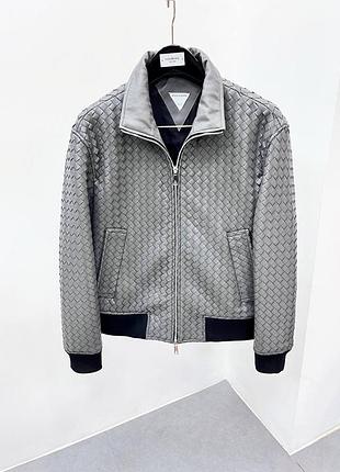 Чоловіча плетена куртка бомбер з натуральної шкіри bottega veneta