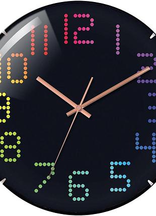 Настенные бесшумные часы technoline wt7410 с минеральным стеклом и разноцветными цифрами 31 см, черные