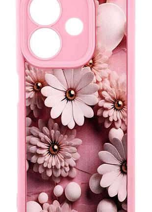 Чехол shock case print для oppo a40m бампер силиконовый цвет розовый с рисунком цветы