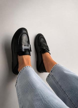 Лофери з ремінцем у стилі hermes жіночі loretta чорний 36 (23 см) код: e610-7 black