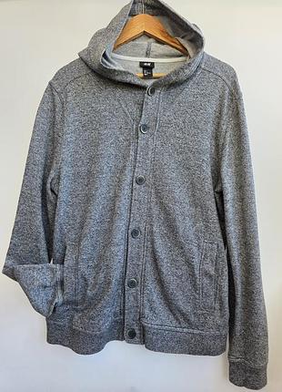 Мужской серый кардиган h&m l 48-50 трикотажная кофта на пуговицах с капюшоном хлопковая худи толстовка с карманами двунитка футер манжеты меланж