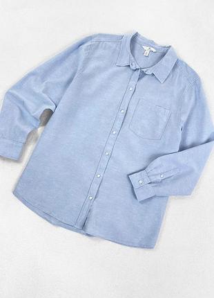 Блакитна лляна сорочка h&m склад 52% льон 48% бавовна  розмір l
