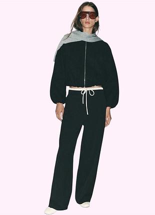Штани брюки жіночі з подвійним поясом широкі zara xs, xl чорні
