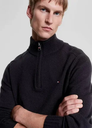Tommy hilfiger чоловіча чорна вовняна кофта multi htr merino zip mock -л-м