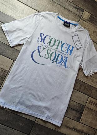 Мужская модная хлопковая  белая футболка  с логотипом scotch & soda размер l