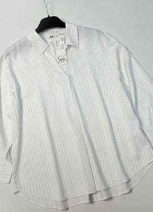 Новая рубашка из вискозы в полоску с воротником-стойкой и рукавами 3/4 uniqlo