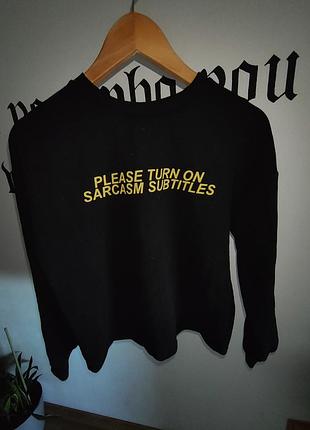 Світшот вільний жіночий pull&bear чорний з жовтим принтом написом 3