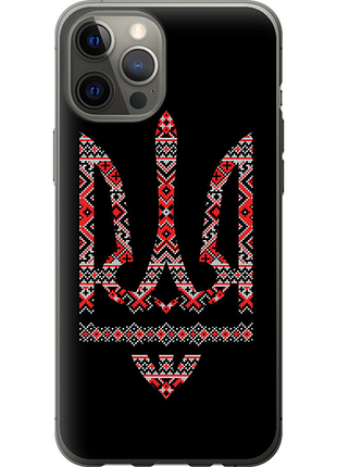 Чехол на iphone 12 pro max герб - вышиванка на черном фоне из пластика fch_0155885