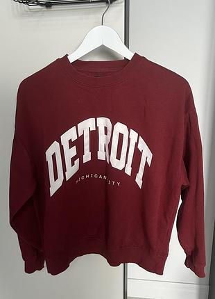 Світшот жіночий house оверсайз бордовий з написом detroit