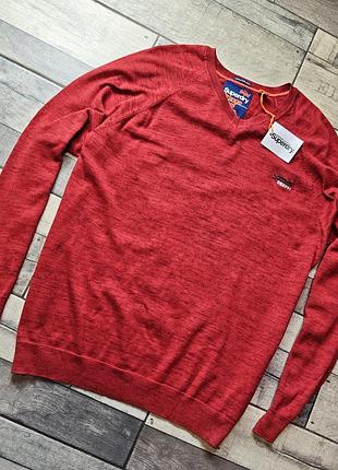 Мужской красный меланжевый джемпер с v-образным вырезом  superdry размер xxl