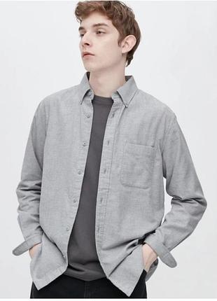 Uniqlo сіра чоловіча сорочка, оксфордська сорочка