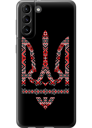 Чехол на samsung galaxy s21 plus герб - вышиванка на черном фоне из пластика fch_0063699