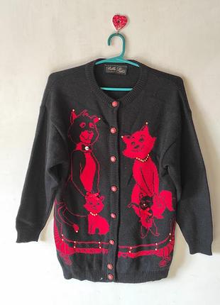 Ексклюзивний вінтажний кардиган з котиками bella d. paris (розмір l-xl)