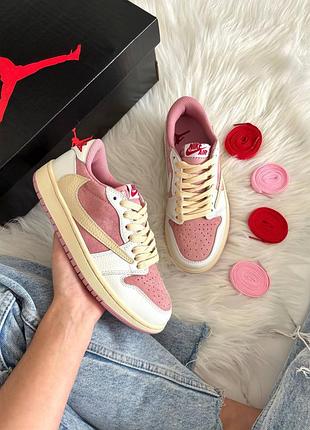 Кросівки jordan 1 low og sp travis scott pink white beige