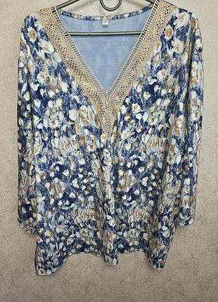 Жіноча легка блуза/туніка з мереживом plus size р.5xl(56–58)