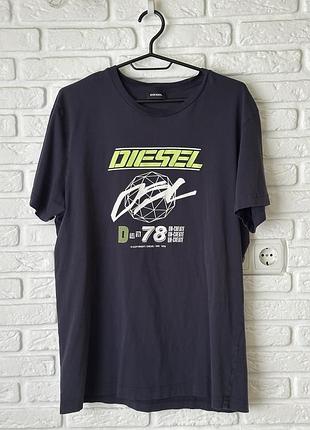 Футболка diesel чоловіча m/l темно-синя бавовна