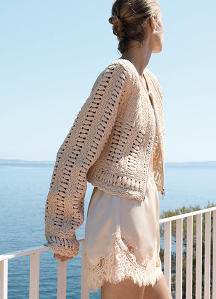 Бавовняний жакет з імітацією в’язання гачком h&m edition l