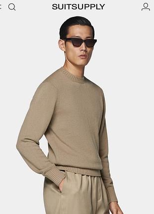 Suitsupply шикарний чоловічий теплий светр в класичному бежевому пісочному кольорі 100% кашемір xxl