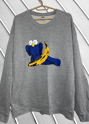 Мужской оверсайз свитшот uniqlo kaws warhol xl 2xl 54 56 юникло калс вархол серый свитшот с вышивкой и принтом 56
