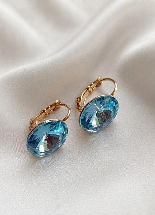 Сережки "кришталева краплина" — медичне золото, кристали swarovski xuping