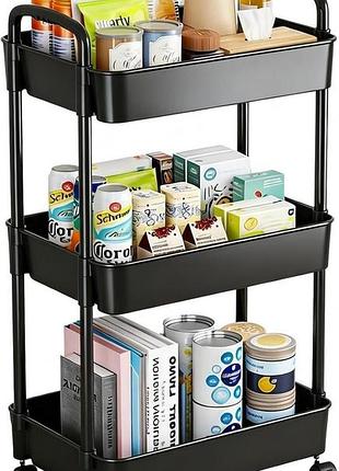 Этажерка напольная 3-х ярусная на колесах 70,5x38,5x25см utility cart rolling storage shelf 6033-3 / напольный стеллаж-этажерка​​​