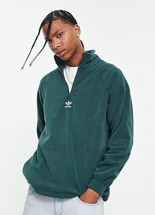 Фірмова зелена флісова кофта із коротким блискавкою adidas originals adicolor 1/2 zip fleece