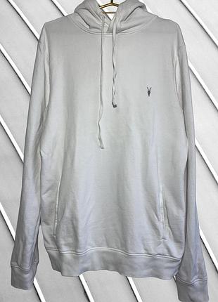 Мужское белое худи allsaints m 48 оллсеинтс оллсейнтс олсеинтс премиум хлопковая кофта с капюшоном и карманом кенгуру 48