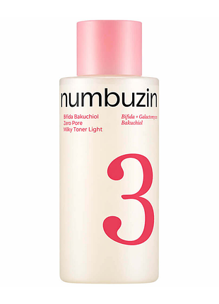 Легкий молочний тонер numbuzin no.3 bifida bakuchiol zero pore milky toner light 200 мл
