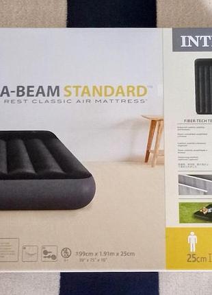 Надувний матрац 191х99х25см intex airbed 64141 велюр з підголовником односпальний