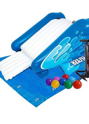 Надувний ігровий центр - водна гірка intex 58849-2 water slide, 333 х 206 х 117 см, з кульками 10 шт, насосом, підстилкою