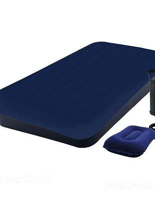 Надувний матрац intex 64141-3, 99 x 191 x 25 см, з наматрацом-чехом, подушкою та ручним насосом. одномісний