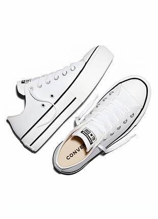 Кеди converse chuck taylor all star leather lift білі шкіряні на платформі