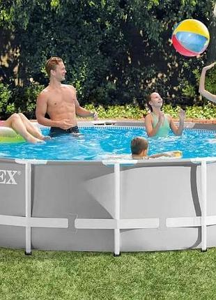 Дитячий басейн - intex 26720 prism frame сірий / 427см х 107см / великий каркасний басейн наливний