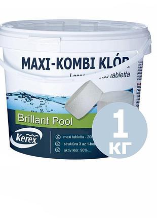 Макс таблетки для басейну «комбі хлор 3 в 1» kerex 80002, 1 кг – комплексний захист води (дезінфекція, альгіцид, коагуляція)