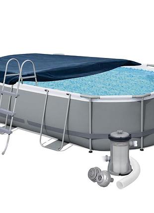 Каркасный бассейн bestway 56448, 488 х 305 х 107 см (бассейн, лестница, фильтр 3 028 л/ч, тент)