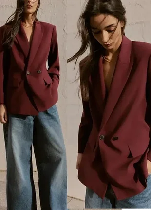 Блейзер пиджак жакет бордовый двубортный zara р.м