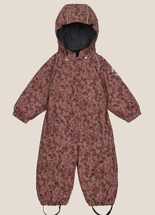 Комбінезон зимовий дитячий mikk-line, модель baby polyester snowsuit floral aop у пильно-рожевому/коричневому кольорі burlwood