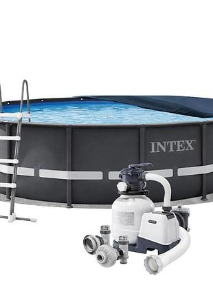 Каркасний басейн intex 26334, 610 х 122 см (басейн, підстилка, драбина, фільтр 7 900 л/год, тент)
