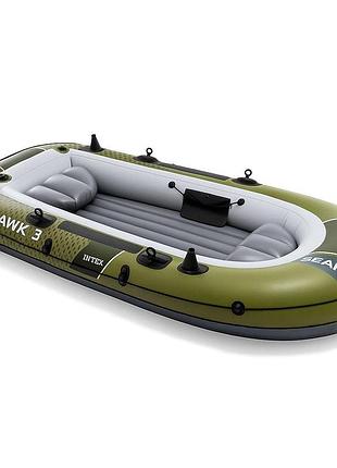 Двухместная надувная лодка intex 66332 seahawk 2, 236 х 114 х 41 см (весла, ручной насос). 3-х камерный