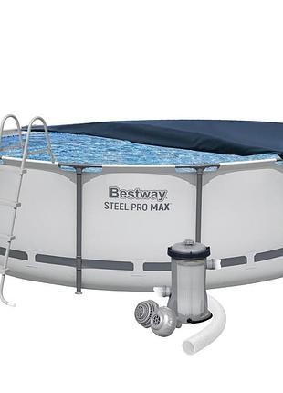 Каркасний басейн bestway 56420, 366 х 122 см (басейн, драбина, фільтр 2006 л/год, тент)